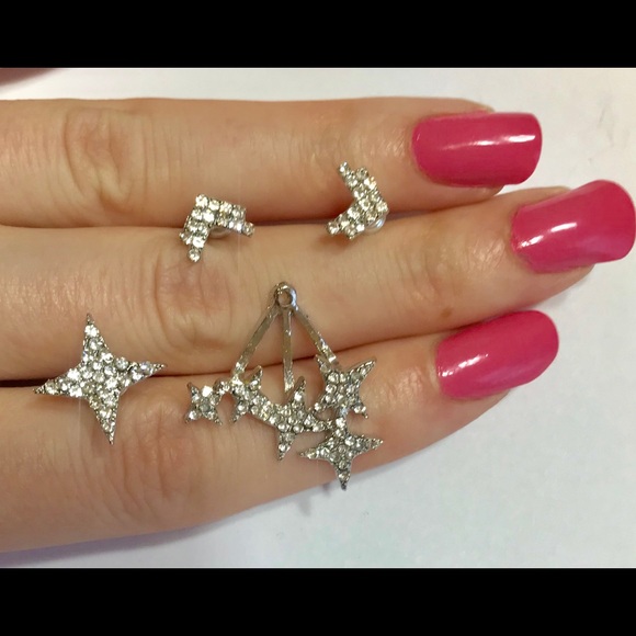 4 Piece Stars Silver Plated Fashion Earring Set - Picture 3 of 3